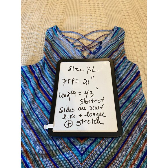 Apt. 9 Maxi Dress Sz XL Sleeveless Criss Cross Back Striped Blue Orange Stretchy - Picture 12 of 12